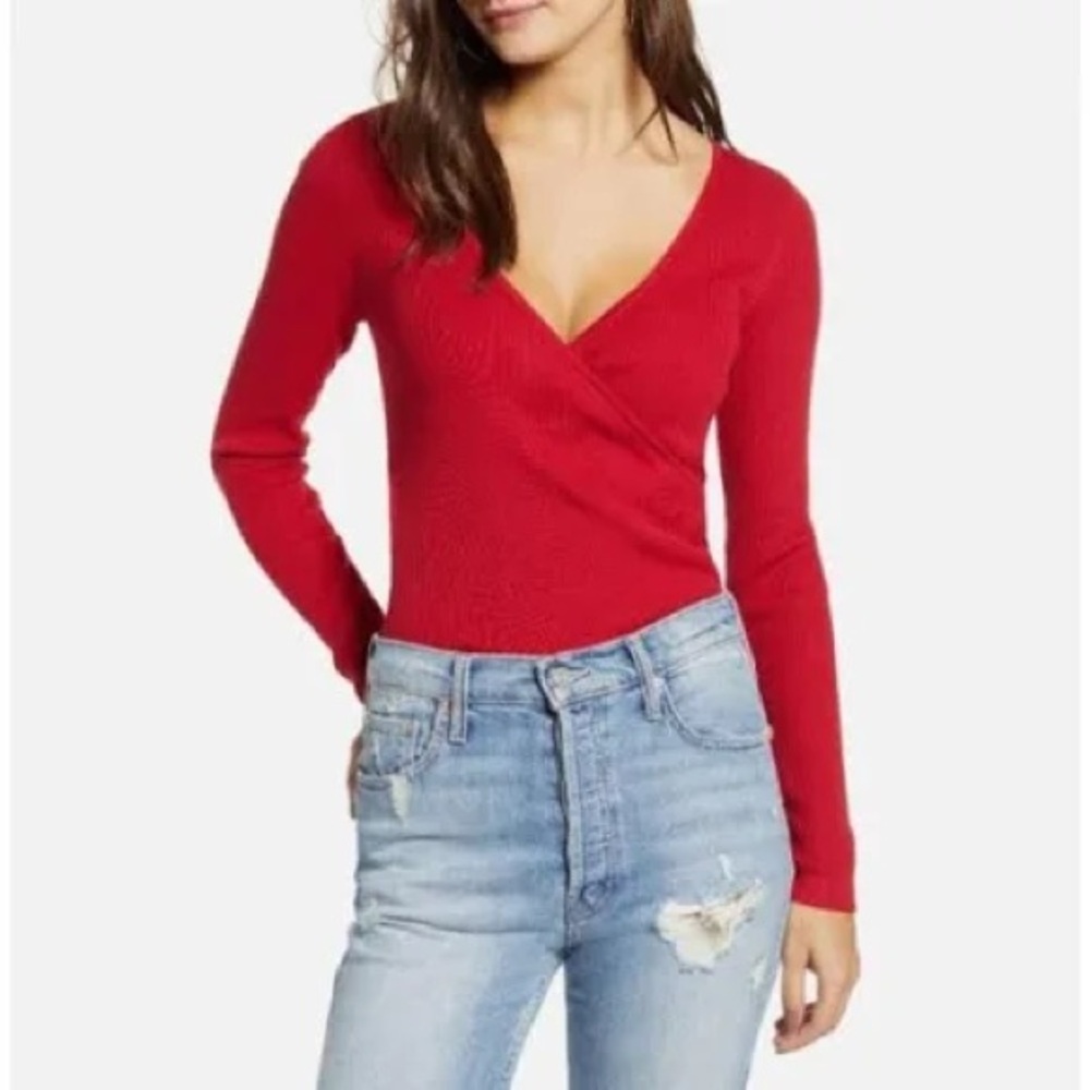 Deep V Neck Red Top